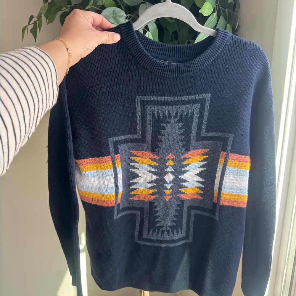 Pendleton Sweater with Geometric Multicolor Motif Womens M